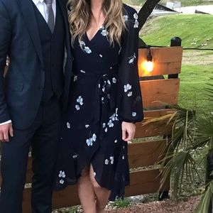 Navy Dress with Sheer Long Sleeves